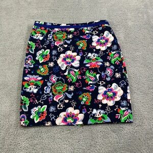 Boden Floral Mini Skirt Navy Blue Multi Color Cotton Stretch WG700 Womens 10P